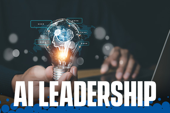 AI Leadership: person holding a lightbulb with image of ideas inside