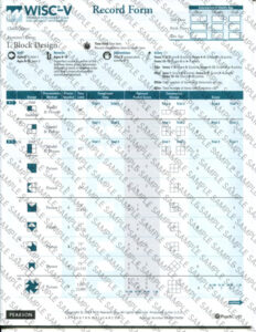 Scan of Wechsler Intelligence Scale for Children Fifth Edition Record Form