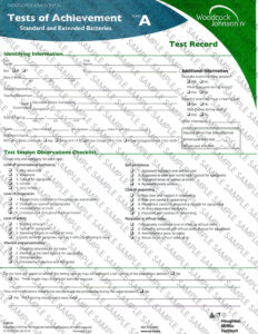 Scan of Woodcock Johnson IV Tests of Achievement Form A