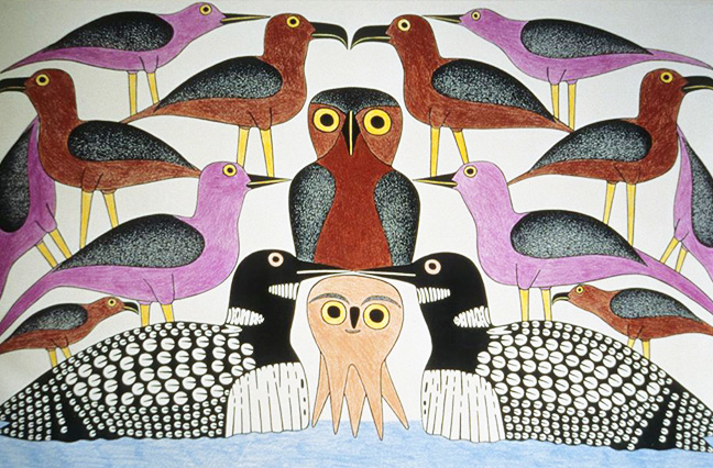 Owl with Squid and Birds, Kenojuak Ashevak