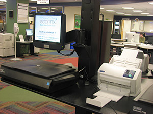 Walk-up ScannX scanner stations in Student Multimedia Design Center.
