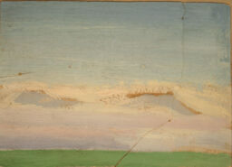 Painting of clouds in sky with grassy landscape