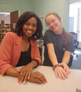 Image of student assistant Kenna Gilley with Education Resource Center associate director Ameerah Stafford