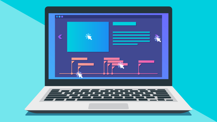 An digital illustration of a laptop with a timeline on the screen. There are multiple arrows on the screen to indicate the points of engagement with the timeline.