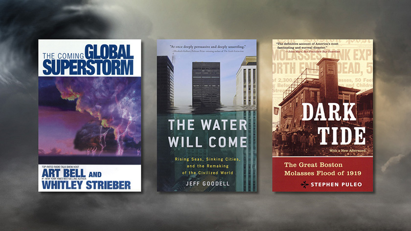 Three books from Logan Gerber-Chavez's disaster book collection.