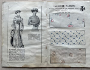 Photo of a stained fasion news catalog from spring 1910