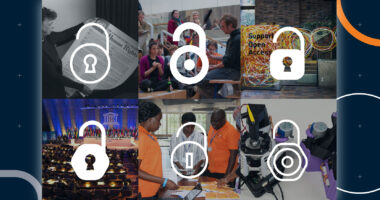 Images of research with opened locks overlaid atop them.