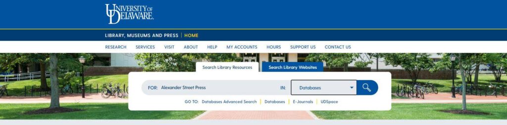 Screenshot of the Library's homepage and its search bar