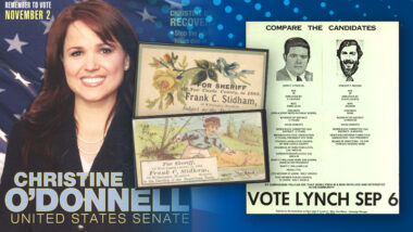 A variety of political advertising materials overlaid with one another