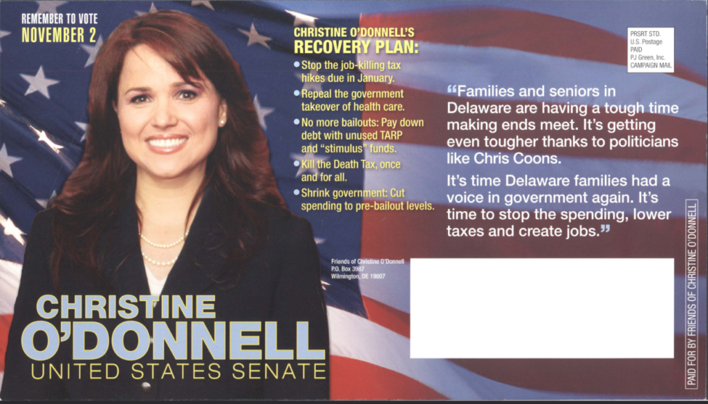 Advertisement for Christine O’Donnell for U.S. Senate.