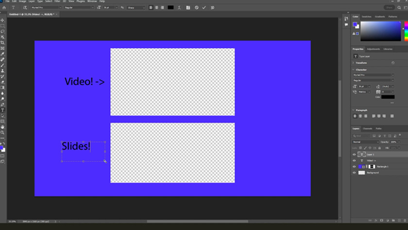 Screenshot of the process of creating a video overlay in Photoshop.
