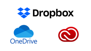 Logos for Dropbox, OneDrive and Adobe