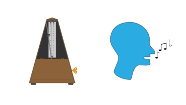 An illustration of a metronome and a head that is singing