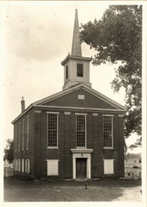 A photograph of a church from the 1930s. 