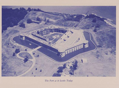 Cyanotype aerial view of Fort Delaware at Pea Patch Island, c.1957.