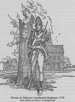 Drawing of a Delaware Private in the Continental Army