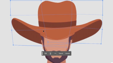 Photoshop illustration of a cowboy hat being re-shaped by the warp tool.