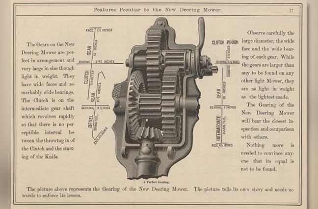 Gear mechanism of the mower, described in the original catalog as needing “no words.” Perhaps the writer underestimated the reader—or overestimated the clarity!