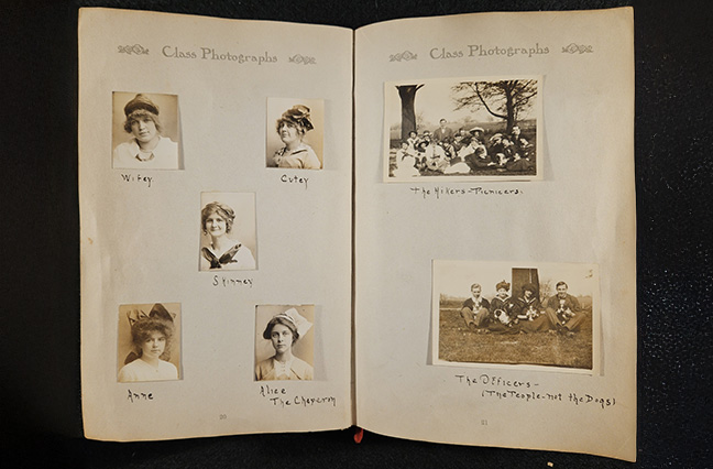 Photographs of “Wifey,” “Cutey,” “Alice The Chaperon,” “The Officers” and other high school friends of Lloyd.