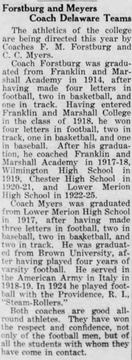 Coaches add from 1925 article in University of Delaware student paper, The Review.