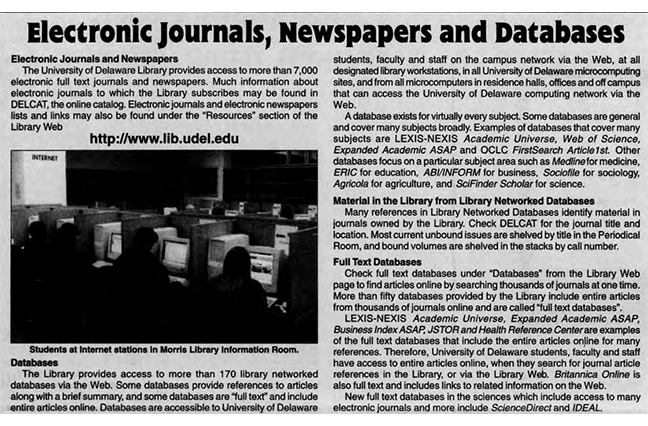 Electronic Journals article in University of Delaware student paper, The Review.