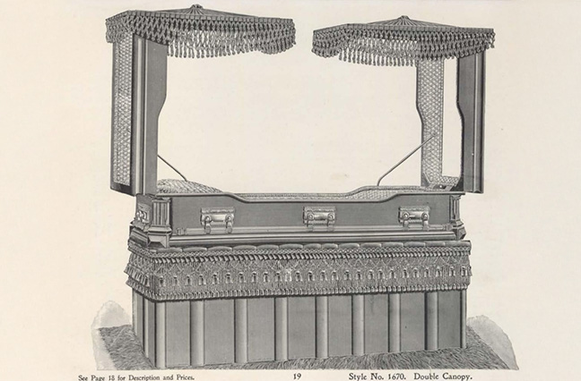 Example of a canopy casket, 1897.