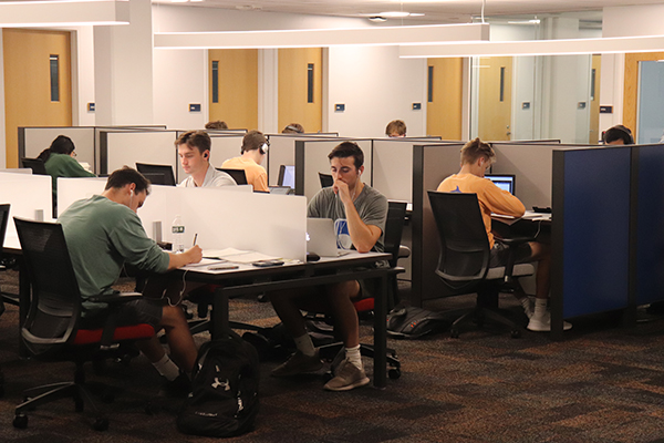 Students studying in study area of Morris Library