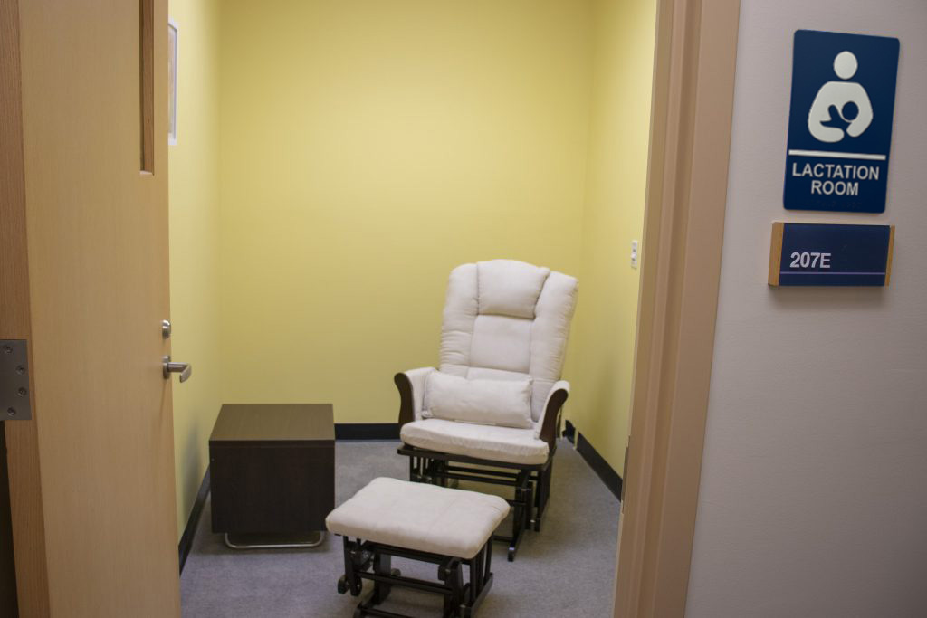 Chair and footstool inside lactation room space
