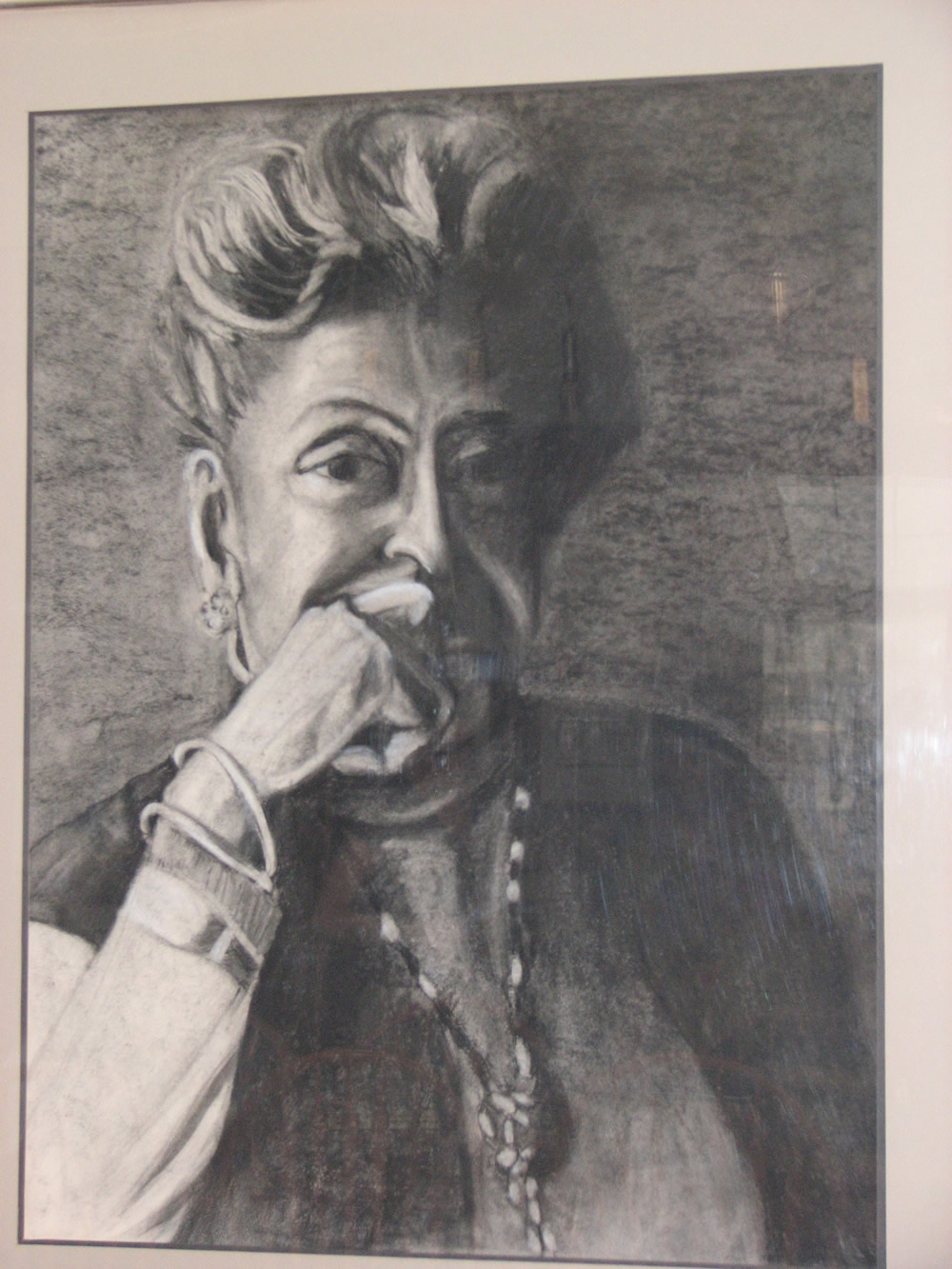 Charcoal portrait in Pauline A. Young Memorabilia Room