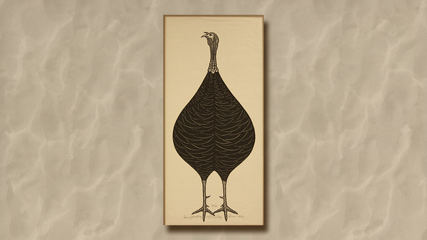 A linocut of a turkey