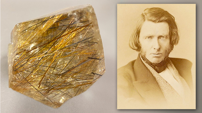 A mineral and a sepia-toned photograph.